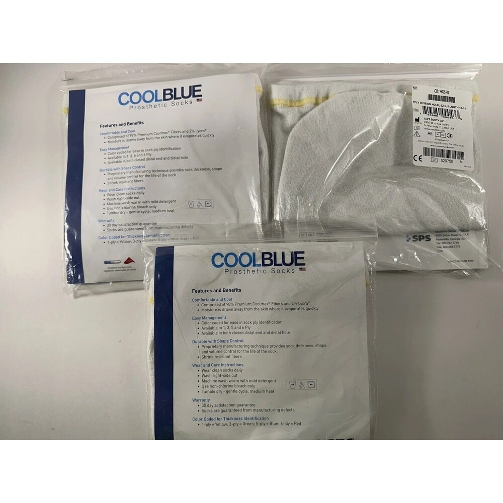 CoolBlue Prosthetic Socks Lot Of 3 CB1HXSH2  1-Ply Size 5,6 Length 10-14
